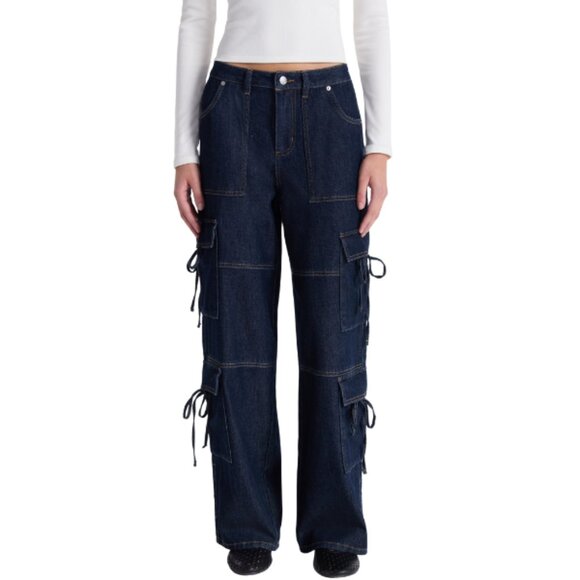No Boundaries Women’s Cargo Jeans Size 0 Bow Detail 30.5” Inseam High Rise - Picture 1 of 4